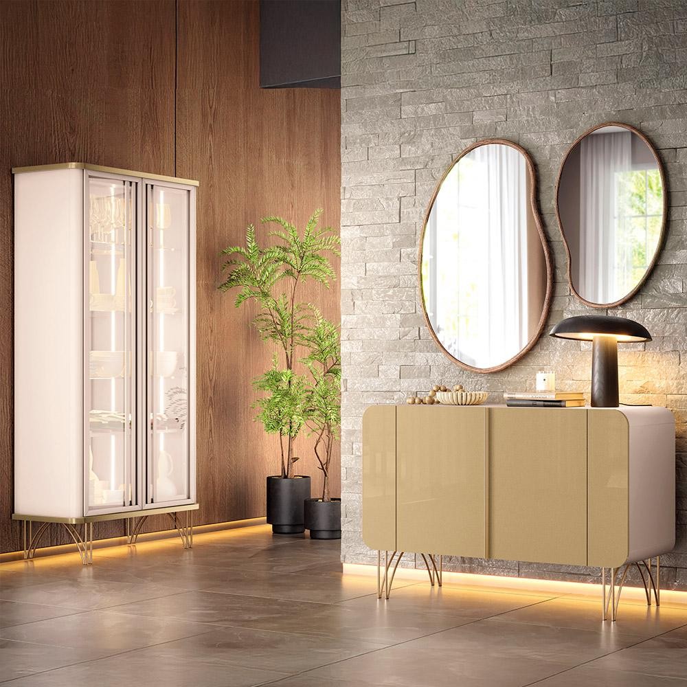 Conjunto 1 Cristaleira e 1 Buffet Decorativo Texas/Bambino Off White/Champagne G26 - Gran Belo