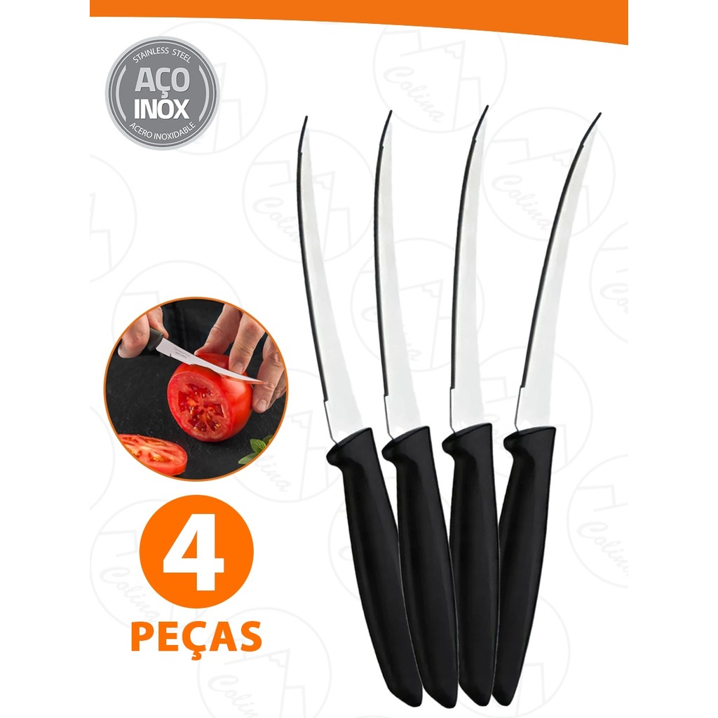 Kit 4/3/2/1 Facas Para Tomate Aço Inox Legumes Chef Profissional 5'' Nano Shop em Oferta na Shopee
