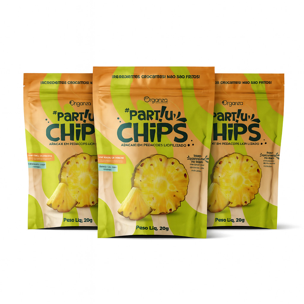 Kit 3 Partiu Chips Snack Liofilizado  Organza 60g 3un Leve Saudável e Sem Adição de Açúcar Perfeitos Para Levar na Bolsa