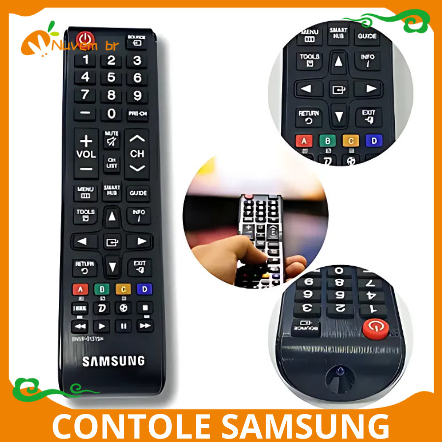 KIT 2 Controle Remoto para Tv Samsung Universal Compatível com Smart Tv Samsung 4k LED LCD 24 / 65 Polegadas NUVEM