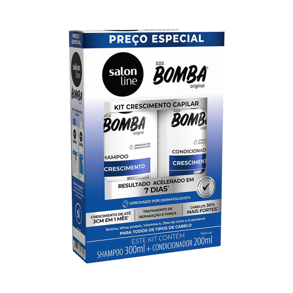 Kit Shampoo 300ml e Condicionador 200ml SOS Bomba Original Crescimento Salon Line