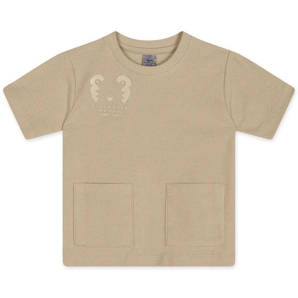 Camiseta Manga Curta Tigor T Tigre Com Bolsos Bege