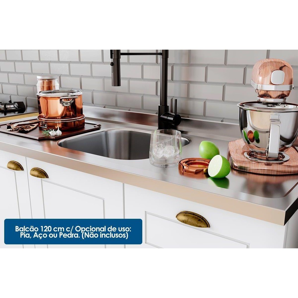 Detalhes do Cozinha Modulada Henn Americana Completa 12 Peças (5Aéreos+4Balcões+3Complementos) CZ314 Cinza-Henn
