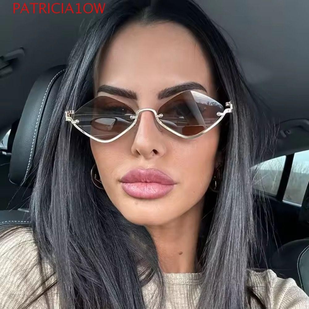 PATRICIA1OW Óculos De Sol Rhombus , Poligonais De Meia Armação De Metal , UV400 em Oferta na Shopee