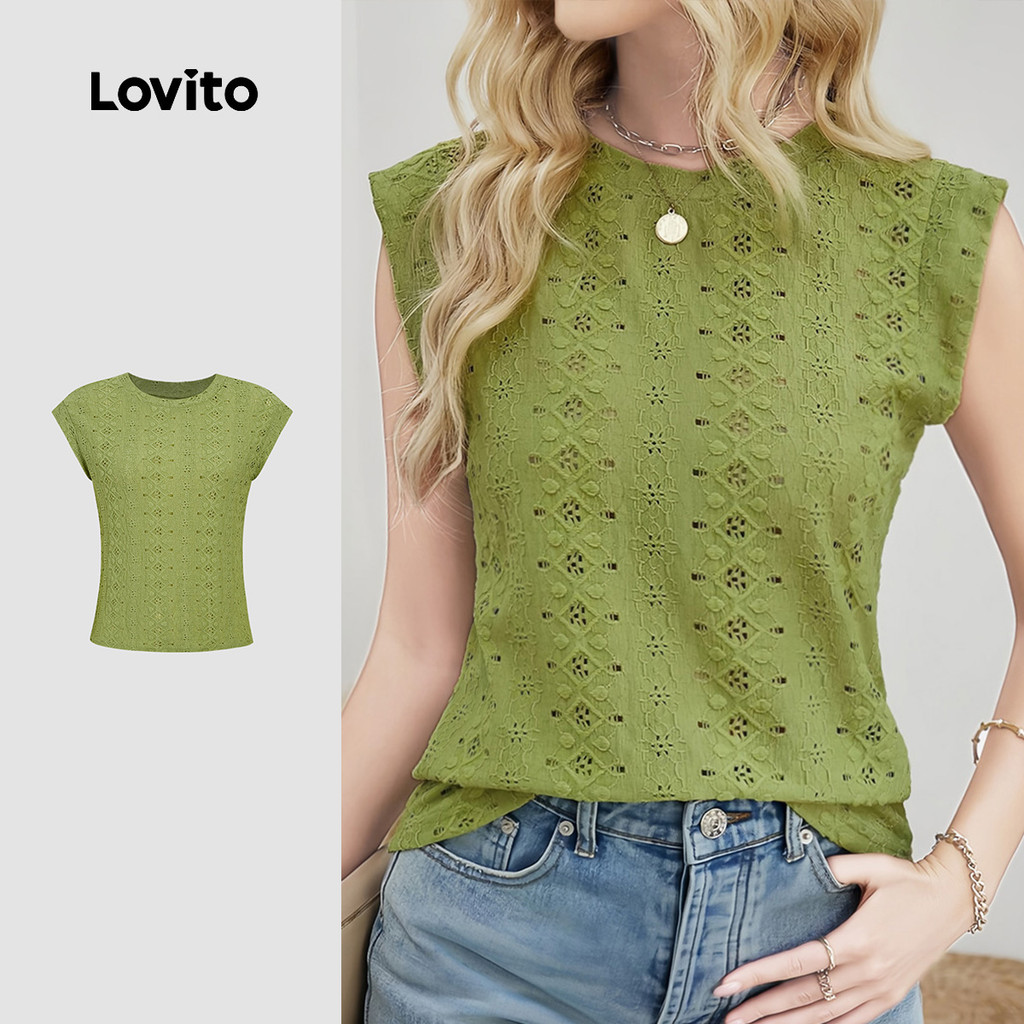 Lovito Blusa Casual com Colar Contrastada Clássica e Versátil Verde para Primavera/verão para Femininas L150AD700 em Oferta na Shopee