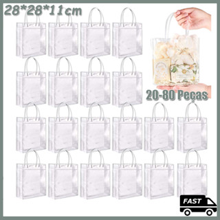 20-80 peças 28*28*11cm saco de presente portátil, saco de plástico transparente saco de presente de PVC bebê batismo com em Oferta na Shopee
