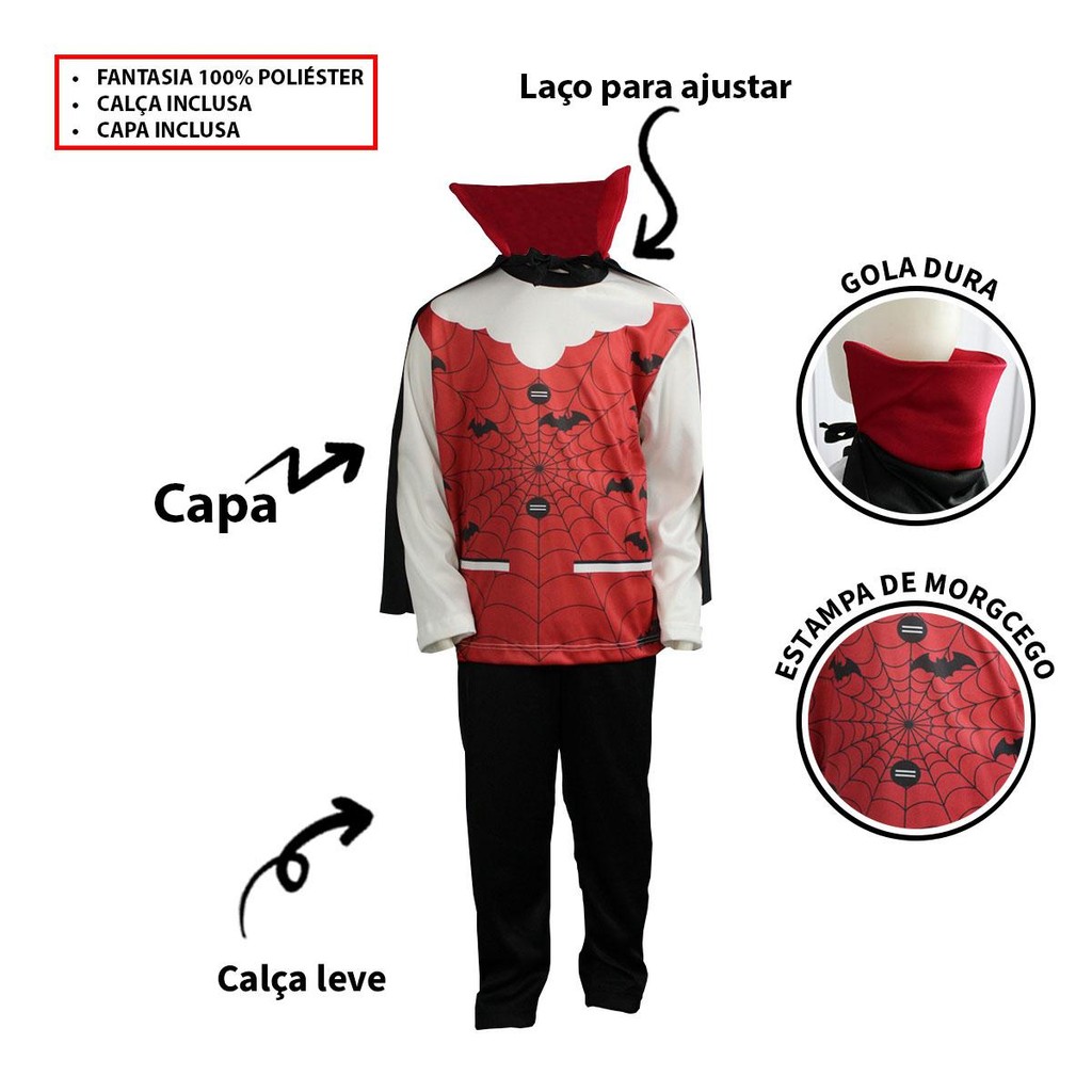 Detalhes do Fantasia Vampiro Infantil de Halloween Com Capa