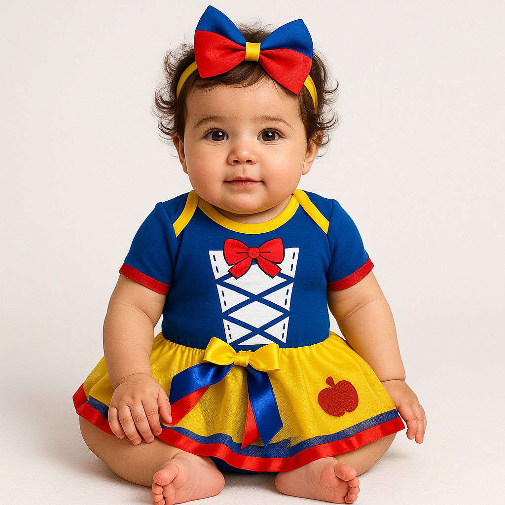 Fantasia Branca de Neve Bebê – BodiesTemático para Mesversário -Smash the Cake em Oferta na Shopee