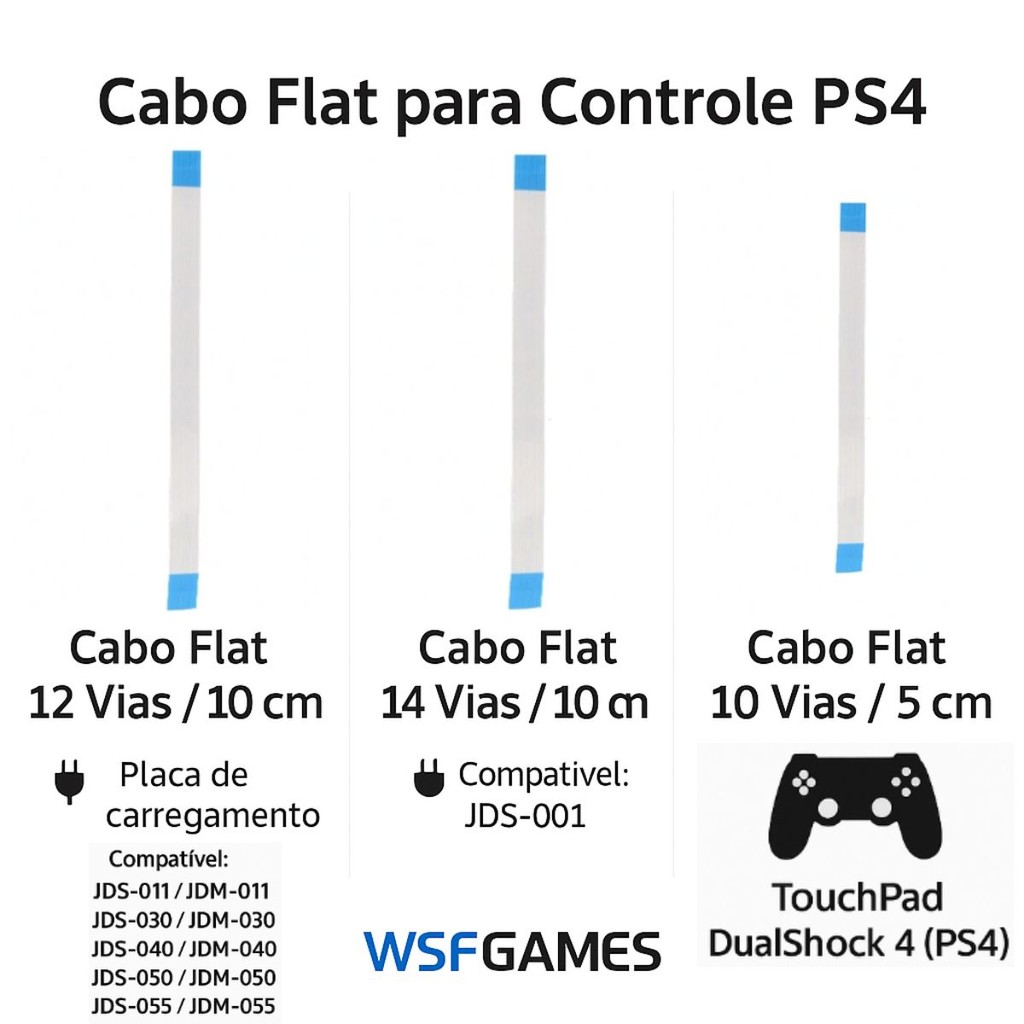 Cabo Flat Conector USB 12 e 14 Vias e TouchPad 10 Vias Para Controle Ps4 Dualshock4 Playstation 4