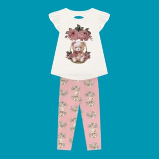 Conjunto Menina Milon Cotton Blusa e Legging Estampa Ursinhos Off/Rosa em Oferta na Shopee