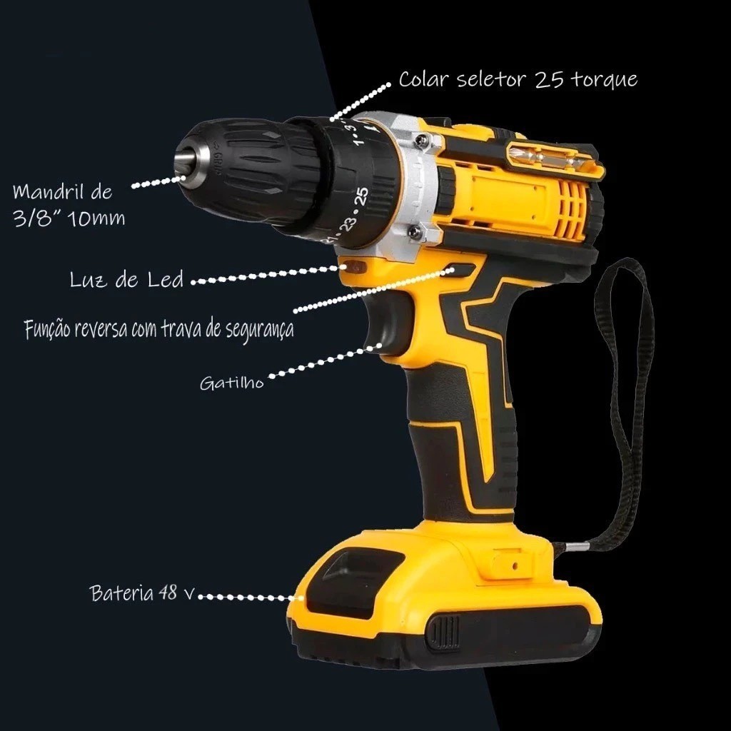 Parafusadeira com 2 Baterias de 48v Furadeira Maleta  24pcs JUDY STORE em Oferta na Shopee