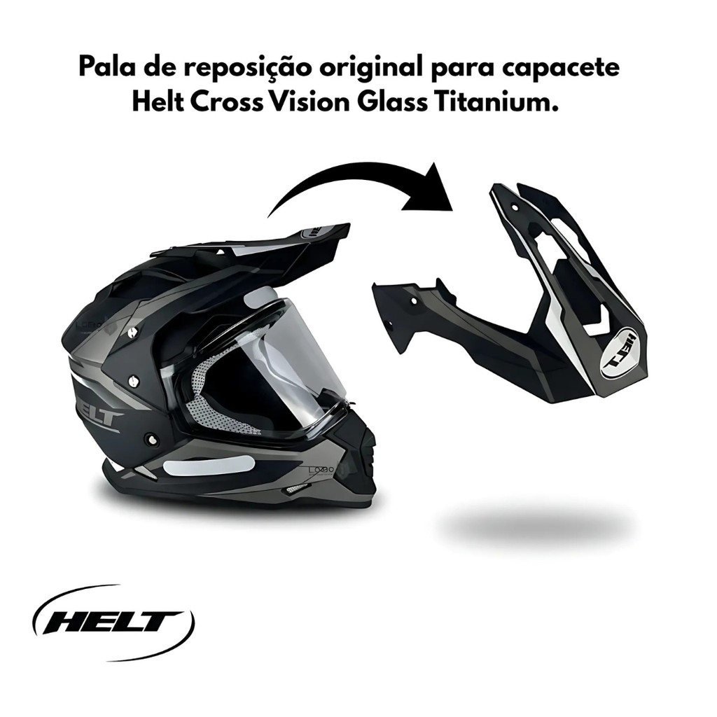 Pala Capacete Helt Cross Vision Glass Titanium Tds Tamanhos