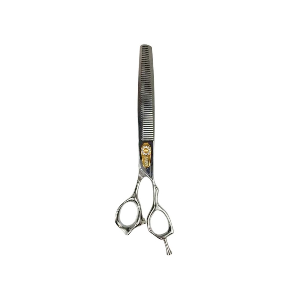 Tesoura Semi-Dentada Profissional Banho e Tosa MBS Basic Prata e Dourado 7,5" Polegadas