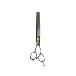 Tesoura Semi-Dentada Profissional Banho e Tosa MBS Basic Prata e Dourado 7,5" Polegadas