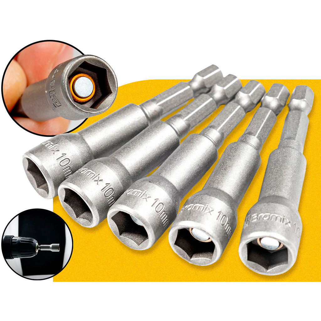Soquete Canhão Magnético Bramix 10mm x 65mm Kit 5 Peças P/ Ferramentas Parafusadeira Construção em Oferta na Shopee