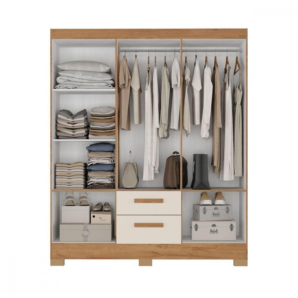 Guarda Roupa Casal Com Espelho 6 Portas Fortaleza Atualle Canelato Rustico Com Off White — imagem 2 de 2