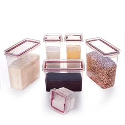 Kit 6 Potes Porta Mantimentos Herméticos Empilháveis Plástico para Geladeira Despensa Armário Borracha Vermelha Plasútil