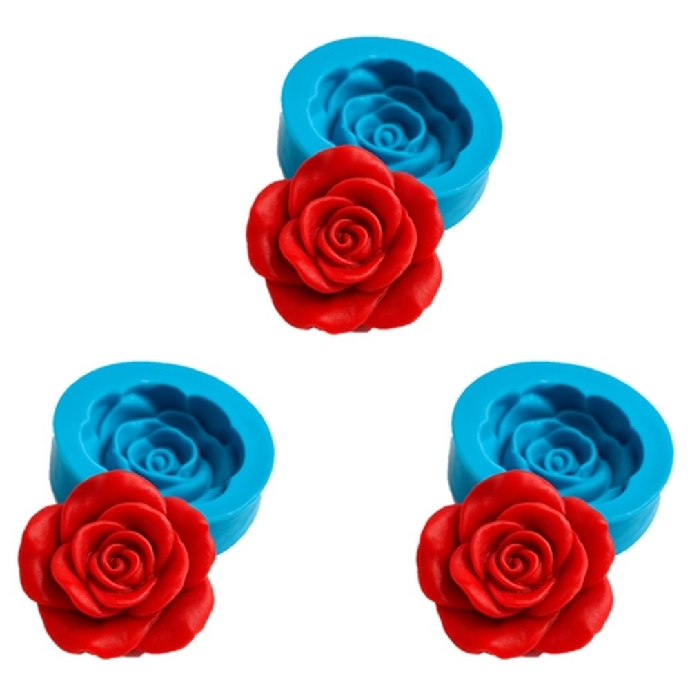 Kit 3 Moldes de Silicone Rosa Média Modelada Sabonetes e Velas Artesanais Lembrancinha