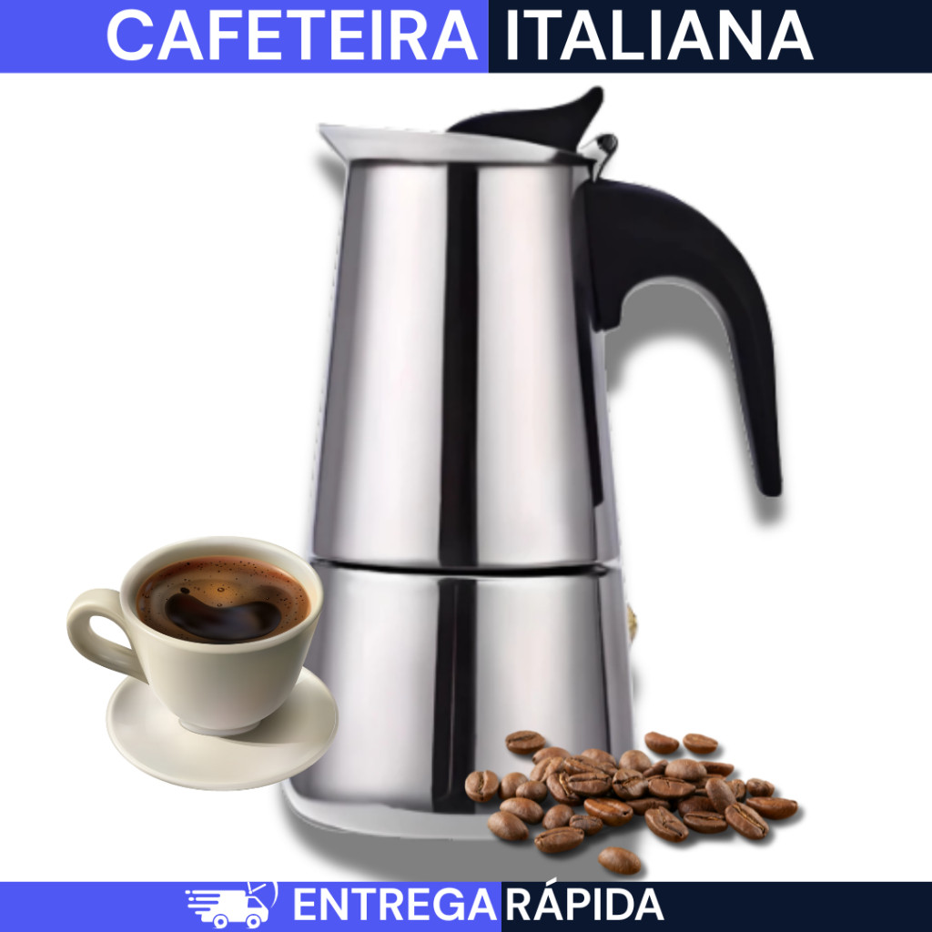 Imagem Cafeteira Italiana em Inox 450ML Chá Café Expresso 9 Xícaras Moderna Oferta Limitada Aproveite