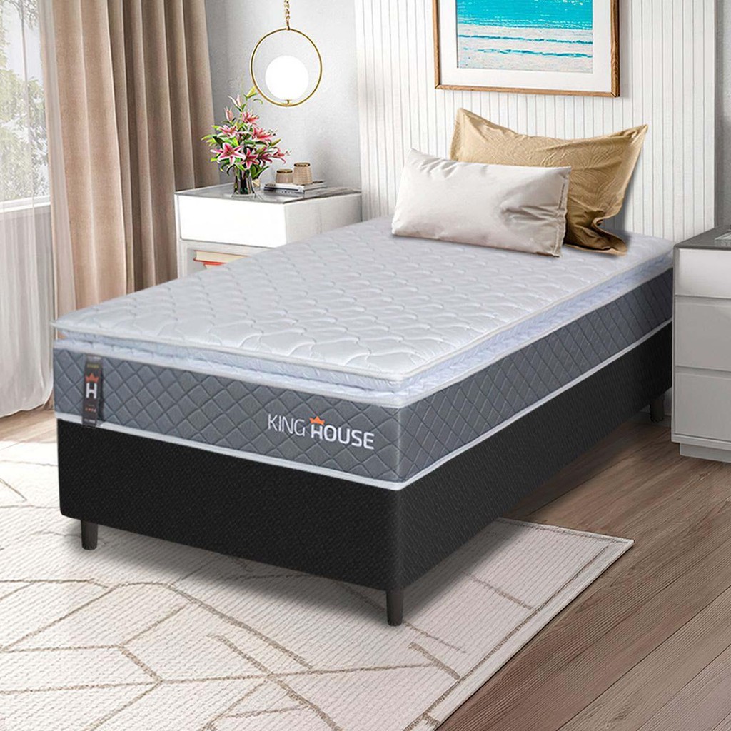 Conjunto Box Preto Luanda Cinza Espuma D28 Solteiro 88x188x62 - King House em Oferta na Shopee