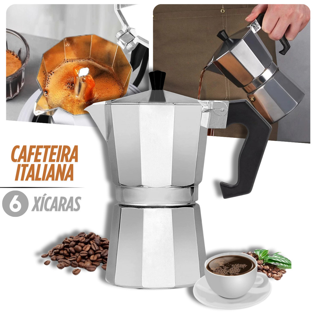 Cafeteira Italiana Alumínio 6 Xícaras Aço Decorada Top Cafeteira Rápida