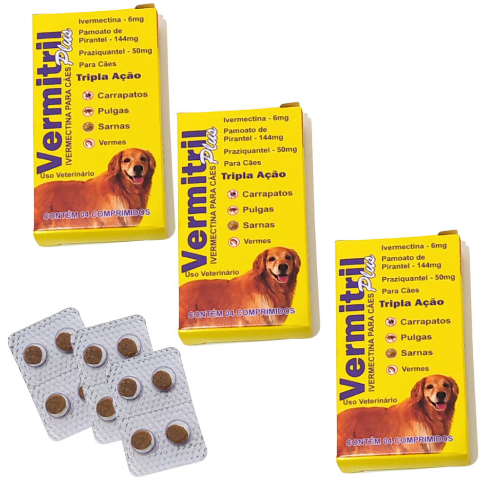 Vermitril Plus Anti Vermes, sarna, Carrapatos e Pulgas - 12 Comp Para Cães de 16 a 30kg