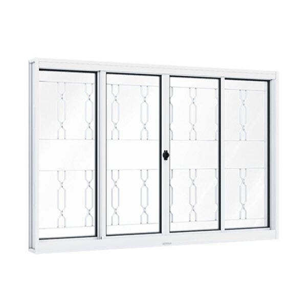 Janela de Aço de Correr 100x200cm 4 Folhas com Grade Mosaico e Vidro Riobras em Oferta na Shopee