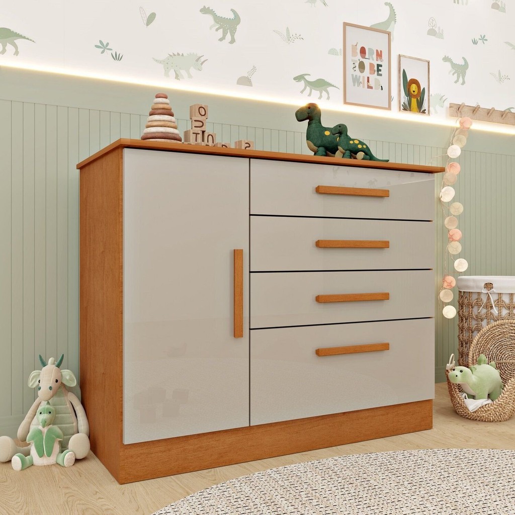 Cômoda Infantil 1 Porta 4 Gavetas 104cm Harmonia Espresso Móveis Cinamomo/Off White em Oferta na Shopee