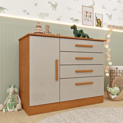 Cômoda Infantil 1 Porta 4 Gavetas 104cm Harmonia Yescasa Marrom/Cinamomo/Off White Cinamomo/Off White