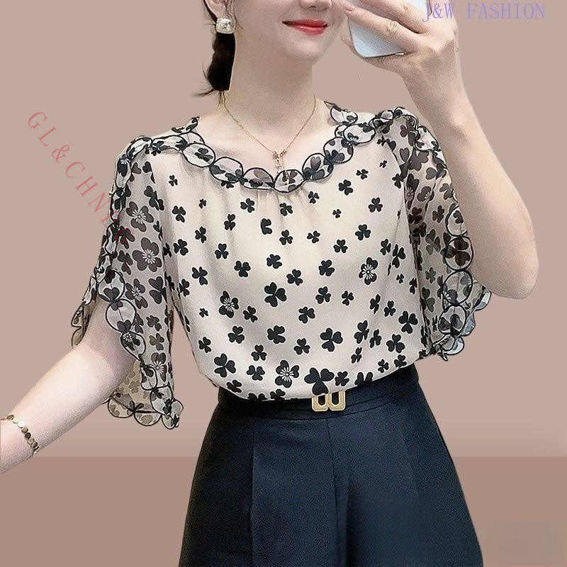 Vestido Casual Com Faixas Lisas Para Mulheres LNE31089 (Branco Preto)Blusa Elegante Frontal Com Botão De Bolinhas Para M