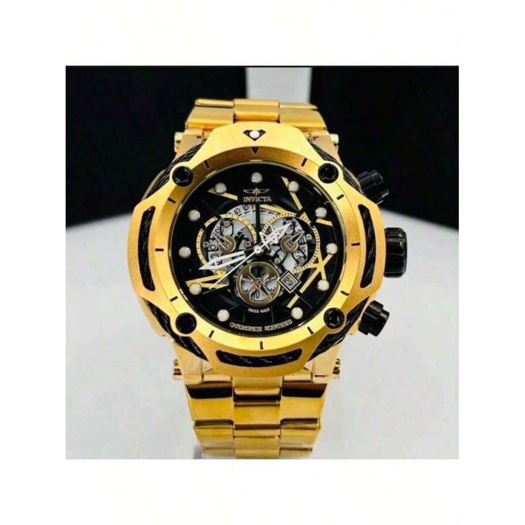 Relógio Masculino Invicta Pulseira de Aço Dourado, relógio com caixa reforçada, moderno, com caixa