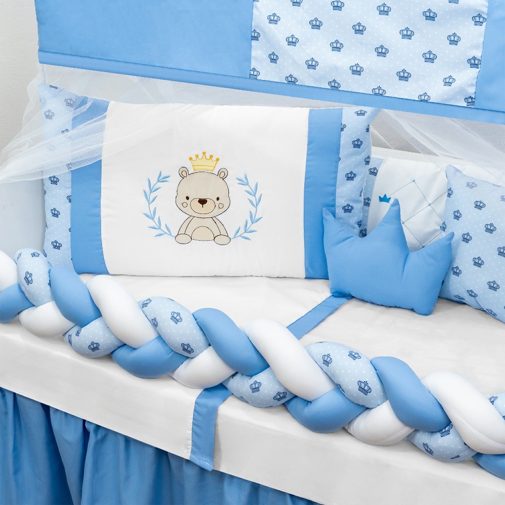 Kit Berço 12 Pçs Americano Completo Trança Almofada Protetor Enxoval Luxo Antialérgico Menino Menina