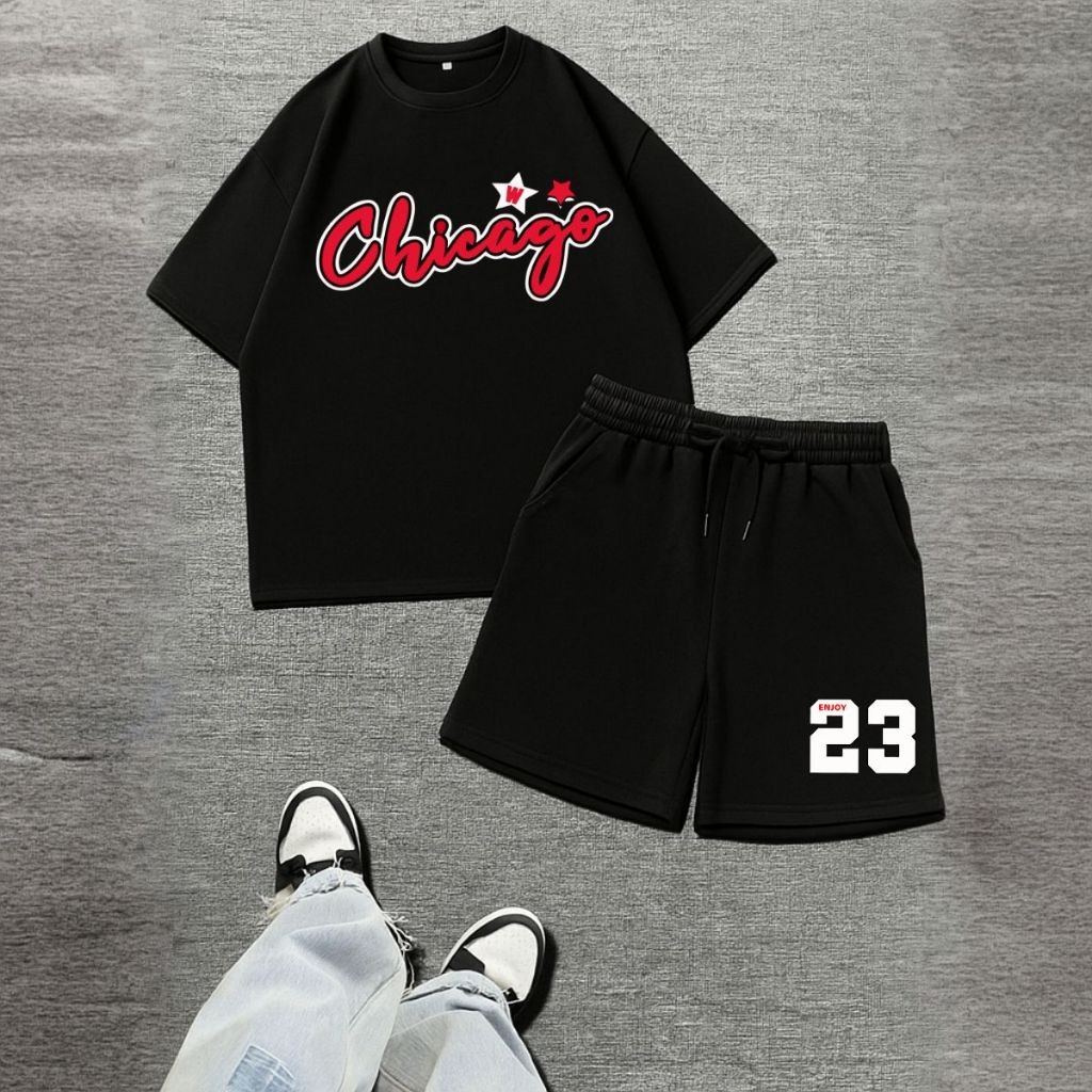 Conjunto Camisa Oversized Gola Redonda + Bermuda Estilo Streetwear Vibes