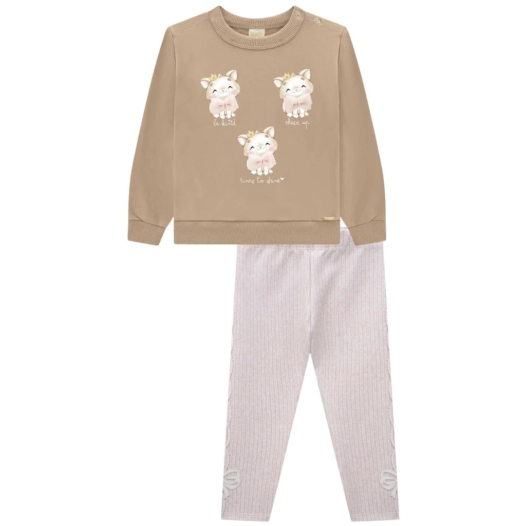 Conjunto Infantil Menina Inverno Blusão em Moletom e Calça Legging-INFANTI