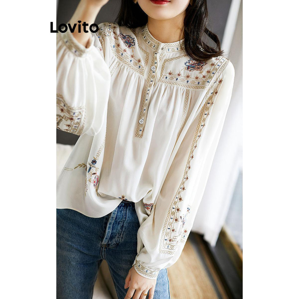 Detalhes do Lovito Blusa Elegante Ditsy Floral Flowers Blusa Para Mulheres LNL63365