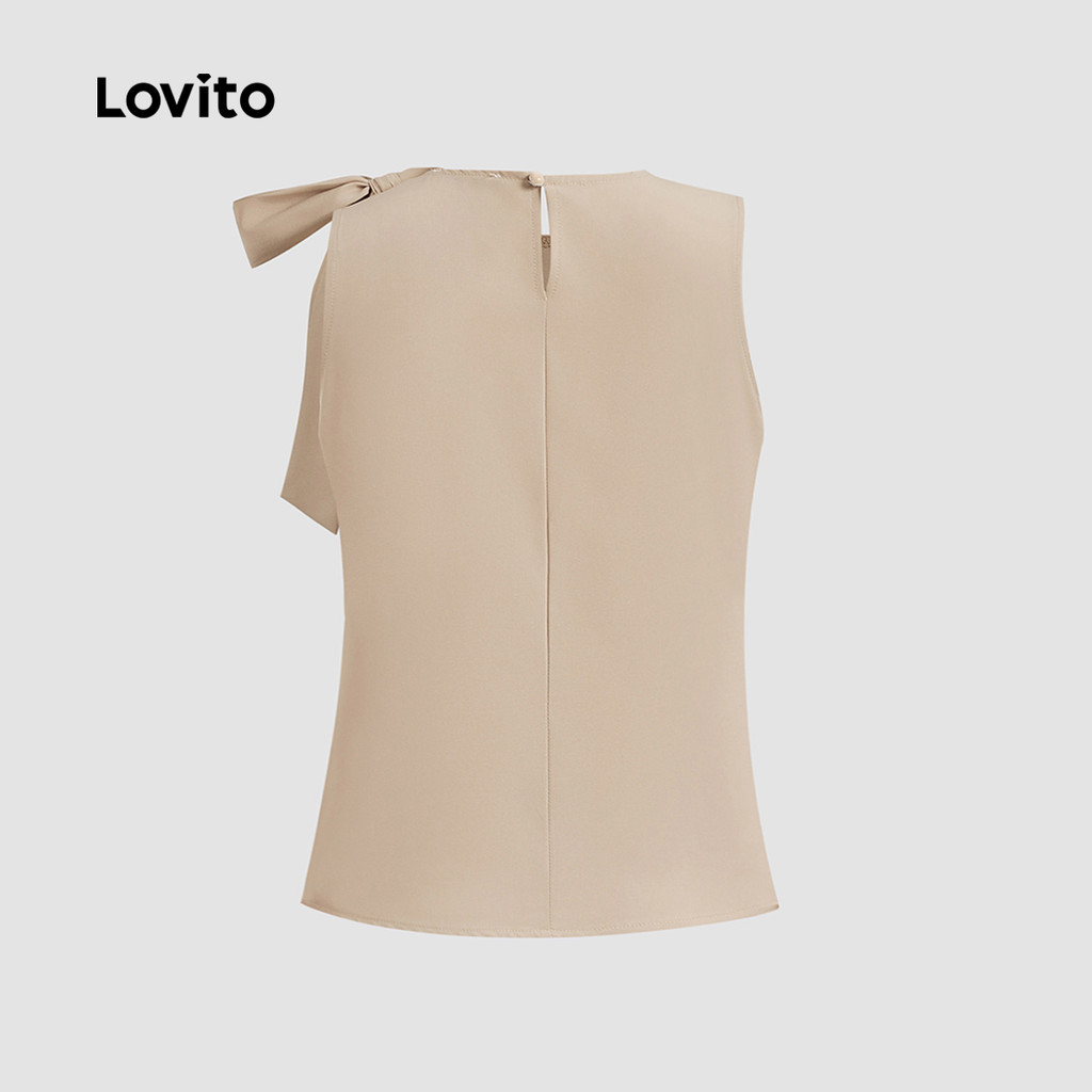 Detalhes do Lovito Regata Casual com amarração frontal e lisa para mulheres L124AD1308