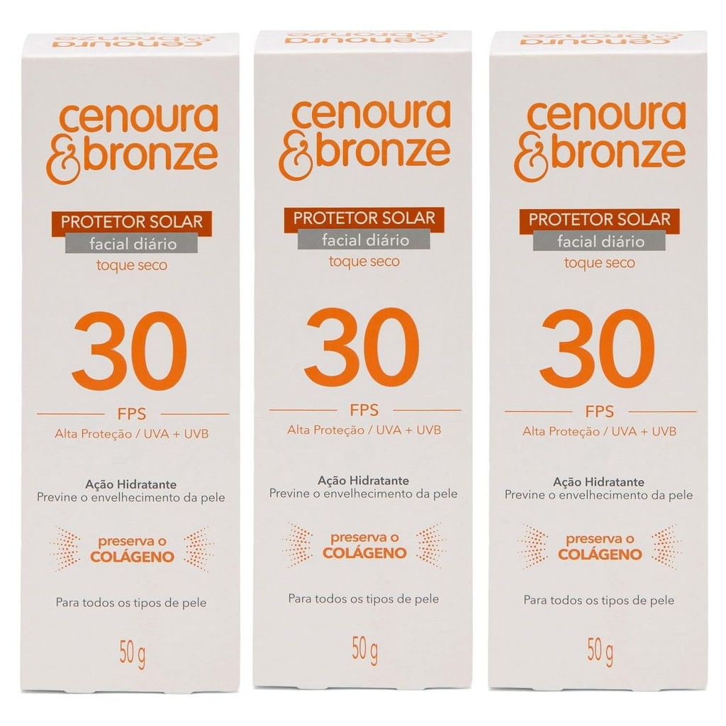 Protetor Solar Facial Fps30 Cenoura e Bronze 50g Resistente a suor e água
