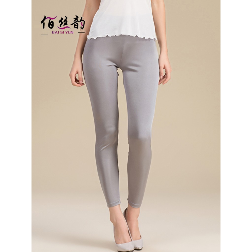 Verão amoreira seda tornozelo-Leggings feminino respirável fino ajuste calças magras exterior usar calças lápis seda Rea