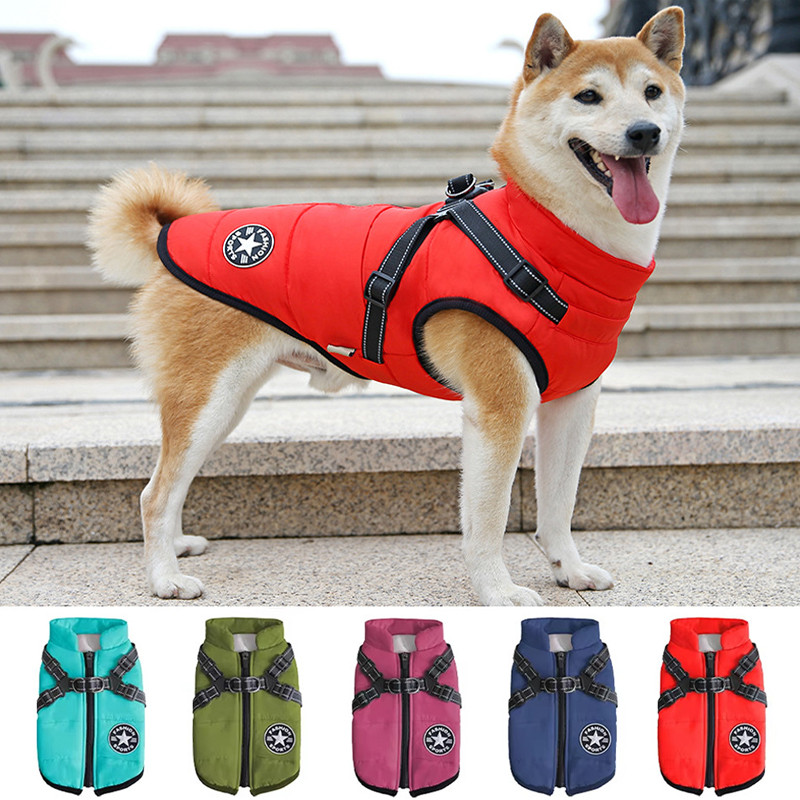 Jaqueta Quente À Prova D'água Para Cachorro Colete De Inverno Roupas Com Arnês Casaco