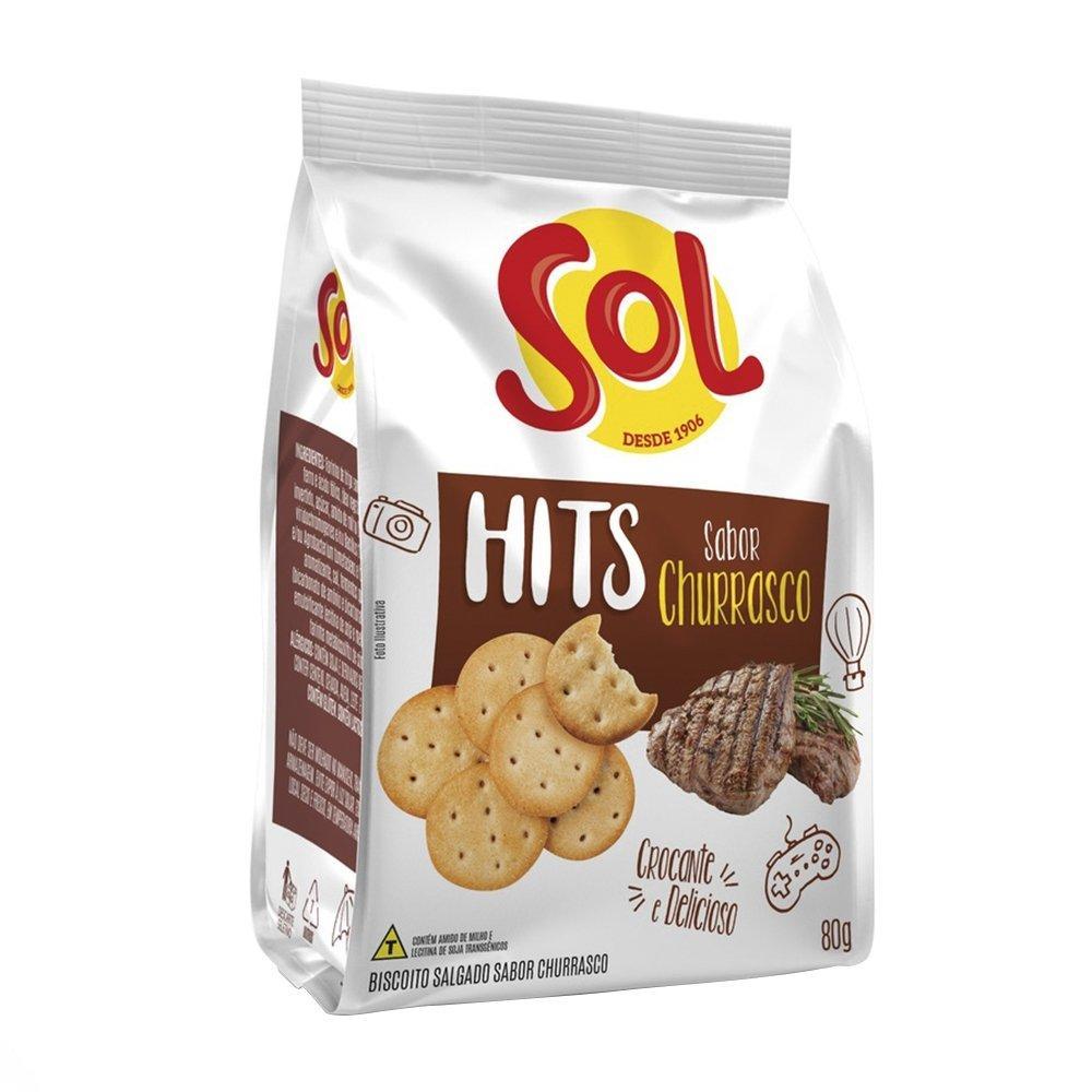 Biscoito Salgadinho Hits Sol Churrasco 80g - Embalagem c/ 24 Unidades