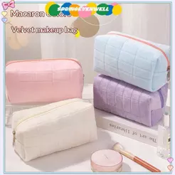 [springevenwell] Bolsa De Maquiagem De Pele Fofa Para Mulheres Com Zíper Grande De Cosméticos De Cor Sólida Higiene Viag