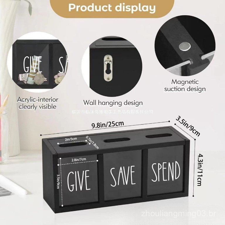[Dropshipping] Cofrinho de Madeira Suspenso para Lavanderia, Cofrinho com Múltiplos Compartimentos, Cofrinho Infantil