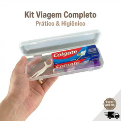 Kit Viagem Higiene Bucal Completo: Escova Portátil + Pasta Colgate 30g + 3 Fios com Haste+ Estojo Portátil Transparente