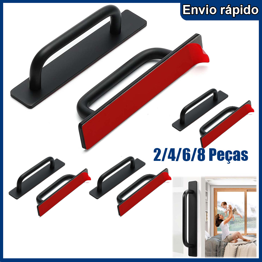 2/4/6/8 peças conjunto de maçaneta de porta de alumínio autoadesivo preto 14.8 X2/4/6/8.5 X3.5cm sem furo