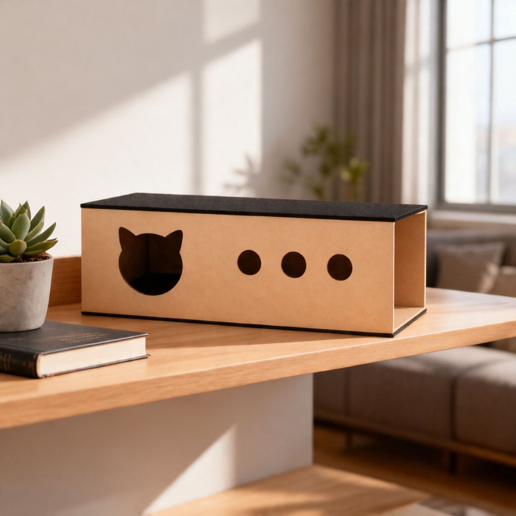 Toca Túnel para Gatos MDF Casinha Interativa Pet Brinquedo Diversão Conforto