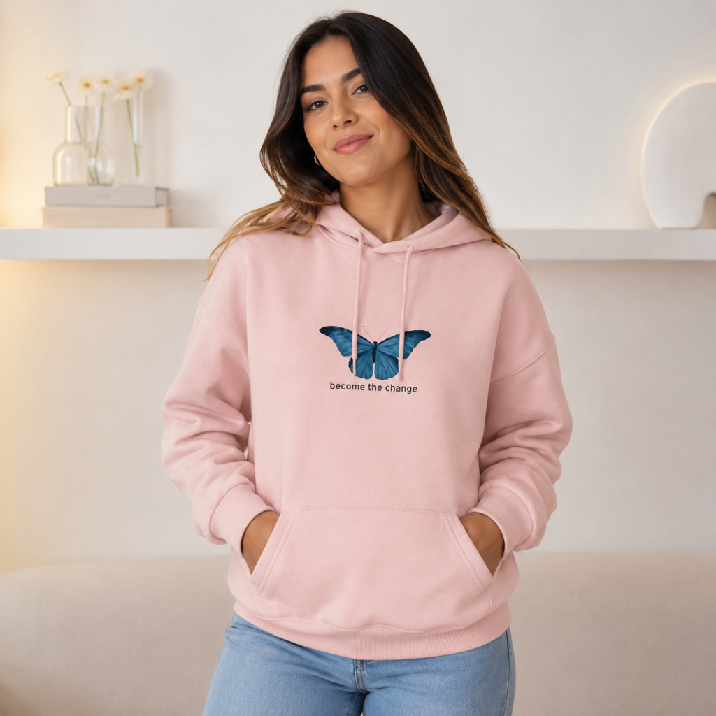Moletom Canguru Unissex Borboleta Become The Change Moda Tumblr Fancy EUA