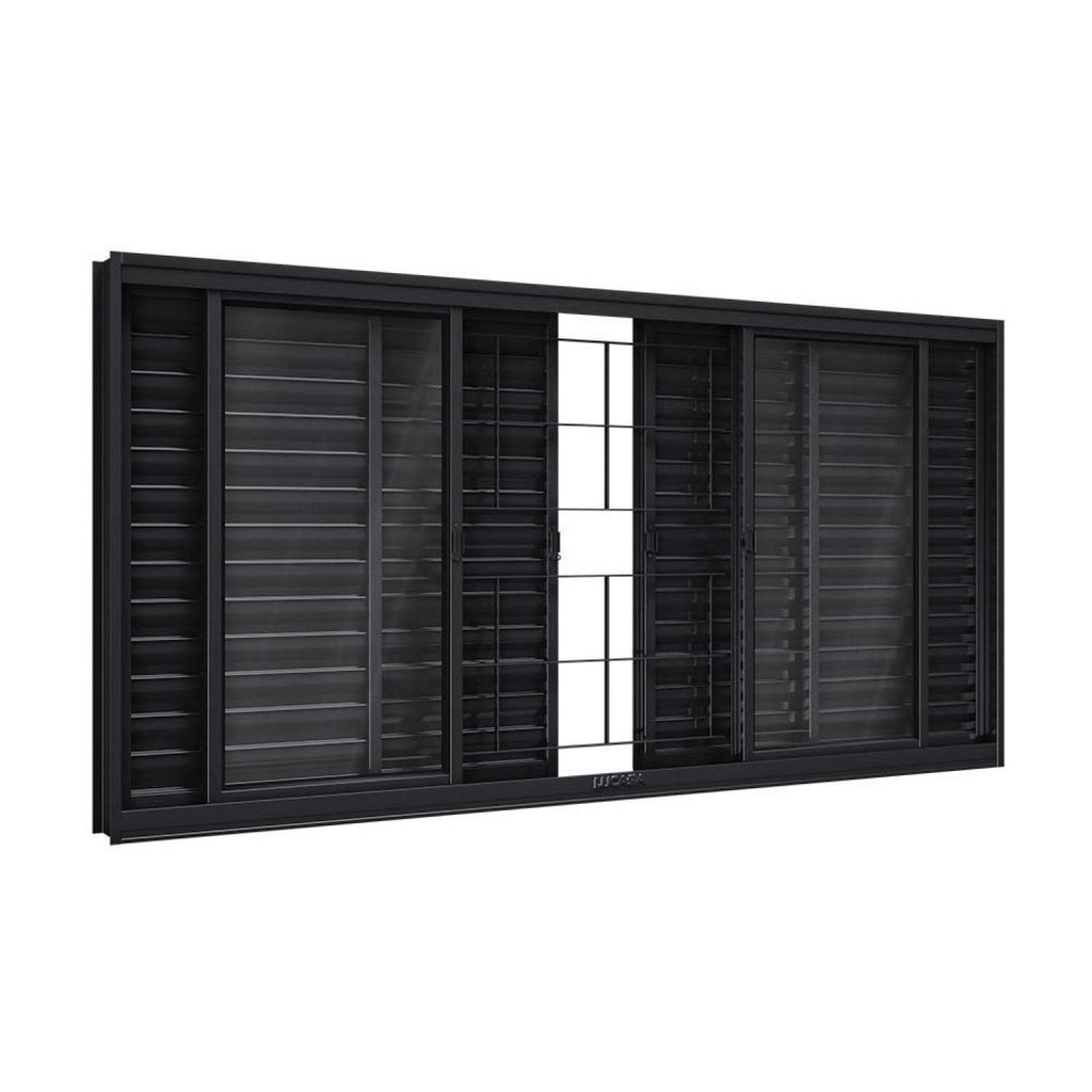 Janela de Aço Veneziana com Grade Quadrada 6 Folhas 120x150cm Facilitá Lucasa Preto