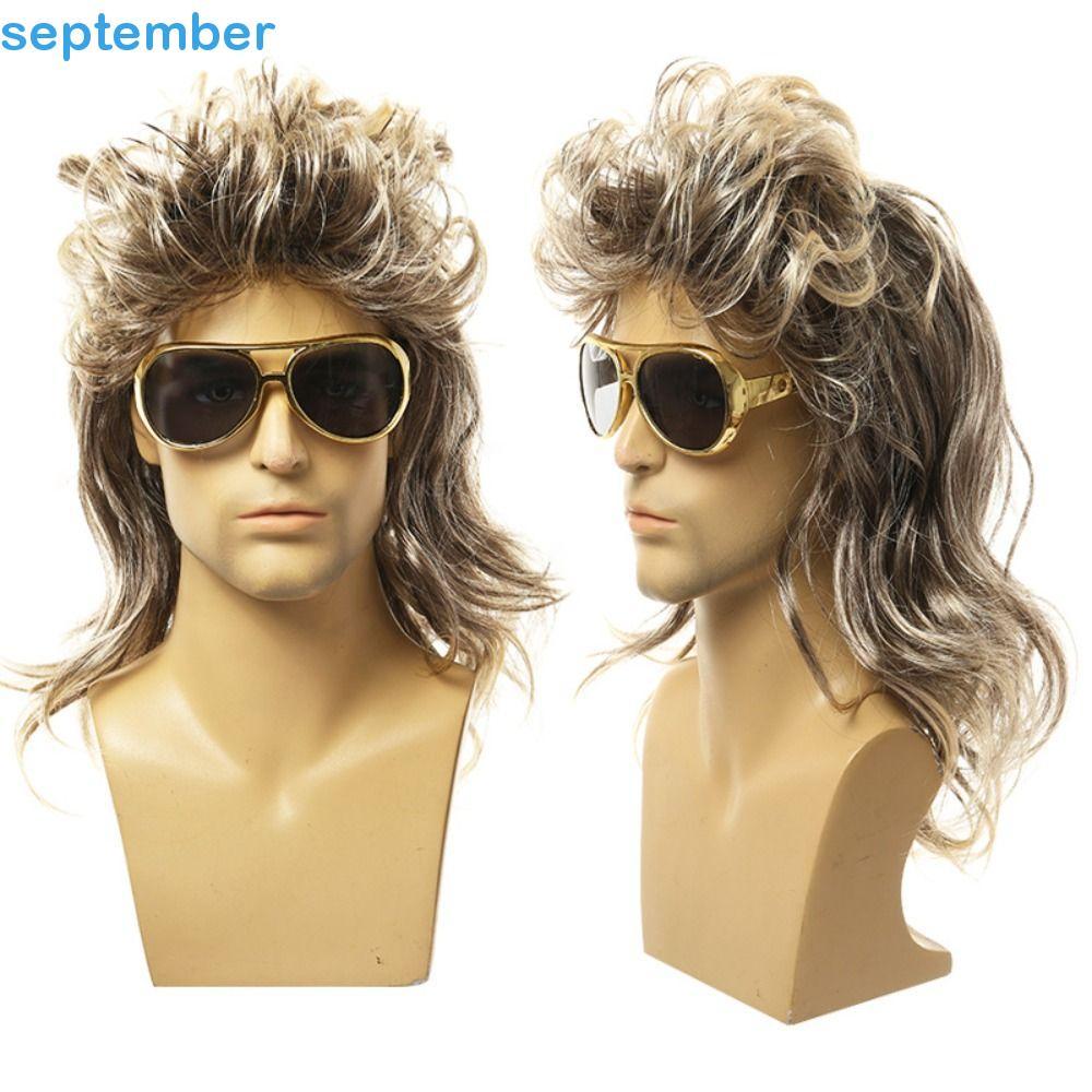 Setembrob Masculino Cabelo Encaracolado Acessórios De 70s 80s Hippie Fasion Halloween Disco Macio Retro Cosplay Peruca