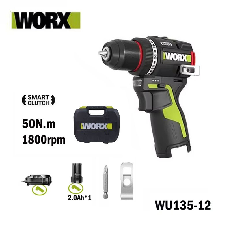 WORX WU135 Furadeira Elétrica Sem Fio 12V 50Nm 1800rpm Motor Escova Chave De Fenda Impacto Broca Metalurgia Corte Inteli
