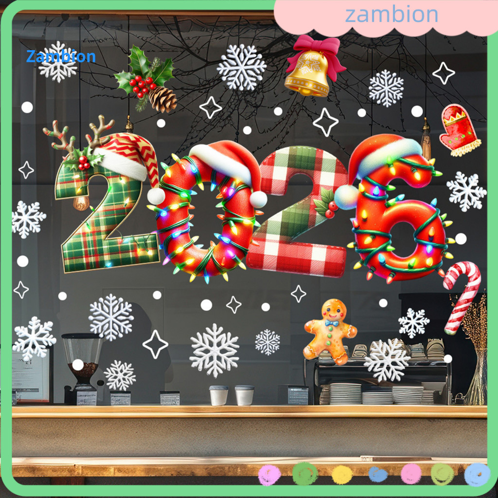 Christmas Pvc Stickers Waterproof Holiday Decals Window Snowman Candy Cane Bell Tree Hat Crutch Design for Door Mirror D